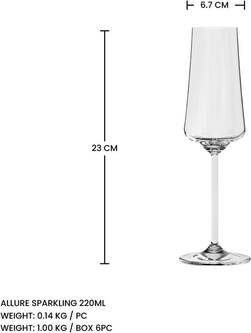 Ocean Allure Sparkling Wine Glass - 220ml (Set of 6) - Elegant Stemware for Champagne, Prosecco, Cava & Sparkling Cocktails - Image 3